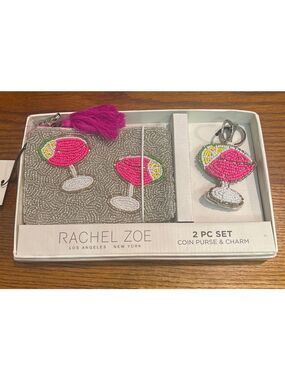 Rachel Zoe 2-piece set ia pink beaded cocktail coin purse and matching charm